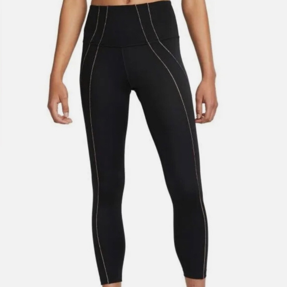 Nike Yoga Black Tights Gold Piping Medium